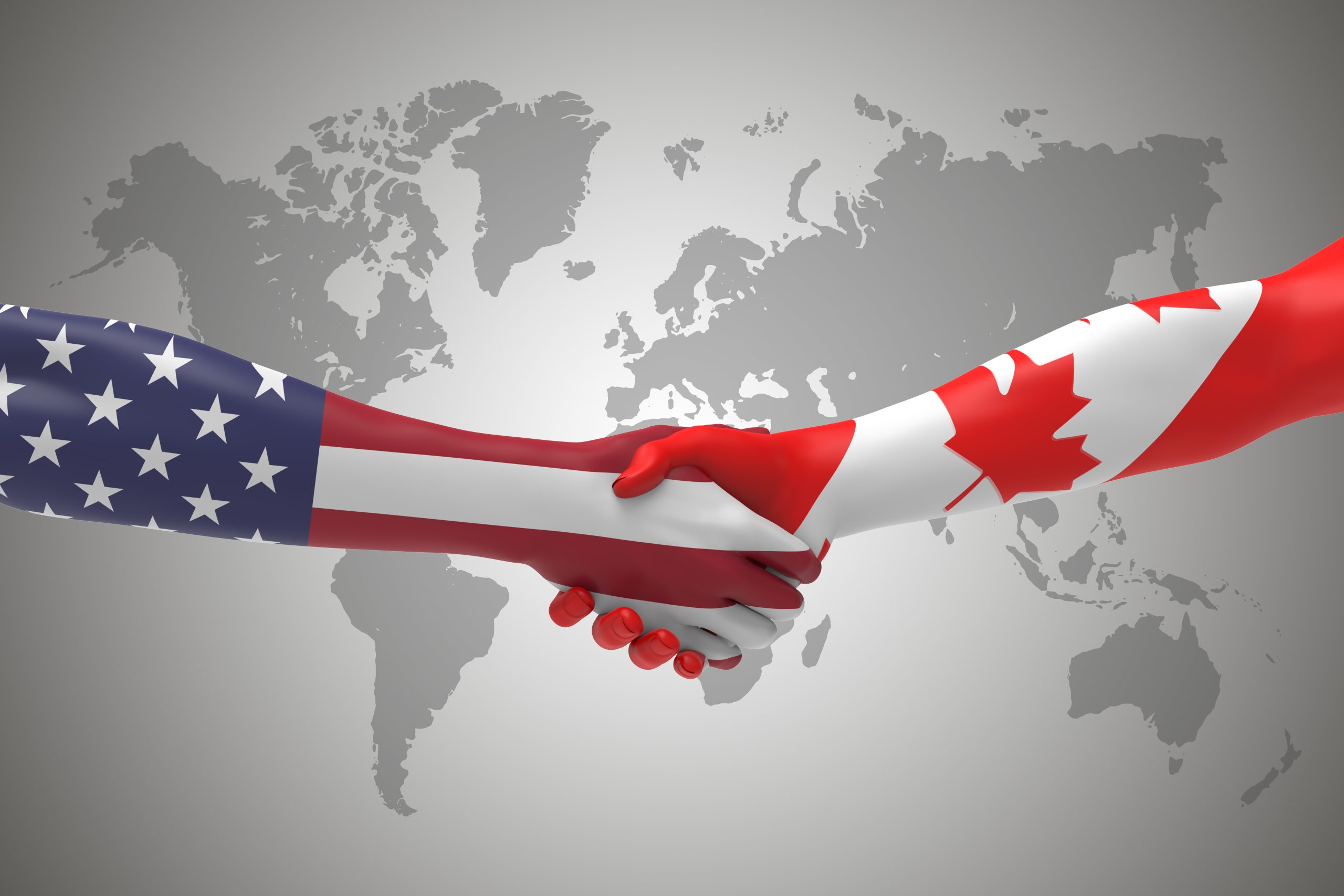 American Canadian Handshake Bilateral talks 3D render